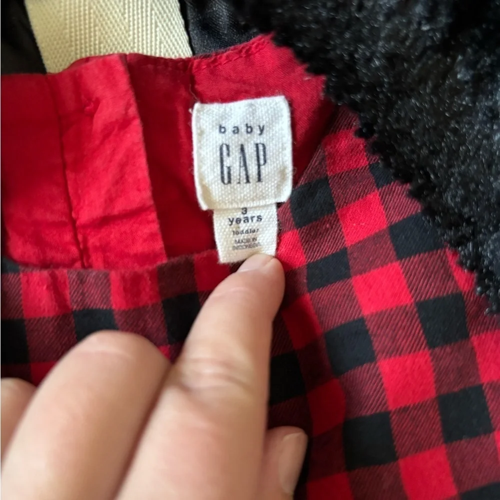 GAP Red and Black Checkered Dress with Faux Fur Vest